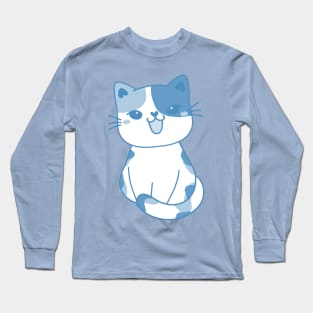 Calico Kitty Blue, Gray, and White Image Long Sleeve T-Shirt